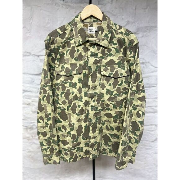 FLINT AND TINDER Fatigue Jacket Shirt Green Frog Suit Camouflage Camo Canvas S - Picture 1 of 8